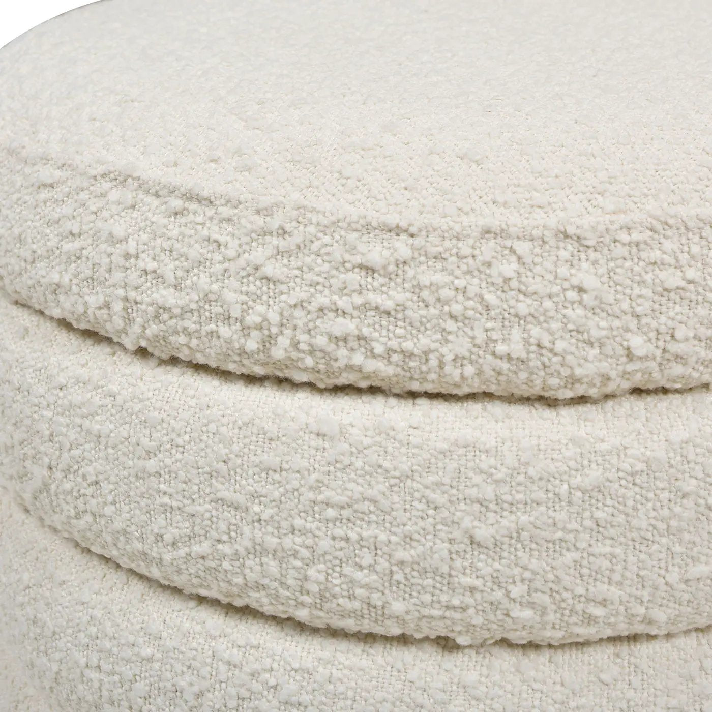 Fuji Oversized Round Storage Ottoman cream boucle fabric texture on Tampa Home & Garden Store