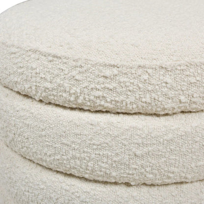 Fuji Oversized Round Storage Ottoman cream boucle fabric texture on Tampa Home & Garden Store