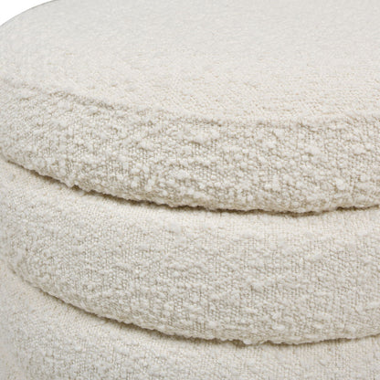 Fuji oversized round storage ottoman cream boucle fabric by HouseOfZazla on Tampa Home & Garden Store