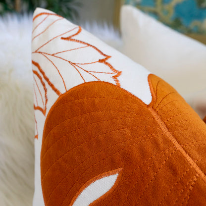Autumn Vibes Leaf Accent Pillow orange with leaf detail Unique Piece Furniture on Tampa Home & Garden Store