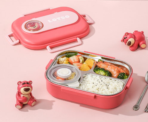 Pink cartoon LOTSO 316 stainless steel insulated lunch box with lid for microwave heating on Tampa Home & Garden Store