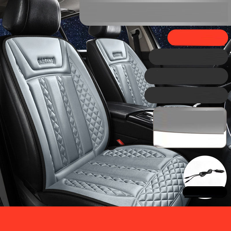 Car heated seat cushions twin set for front seats grey quilted plush upholstery 12V/24V on Tampa Home & Garden Store