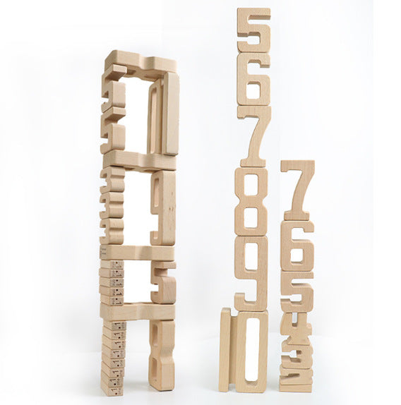 Montessori wooden number blocks forming two towers; digits 0–9 for cognitive play on Tampa Home & Garden Store