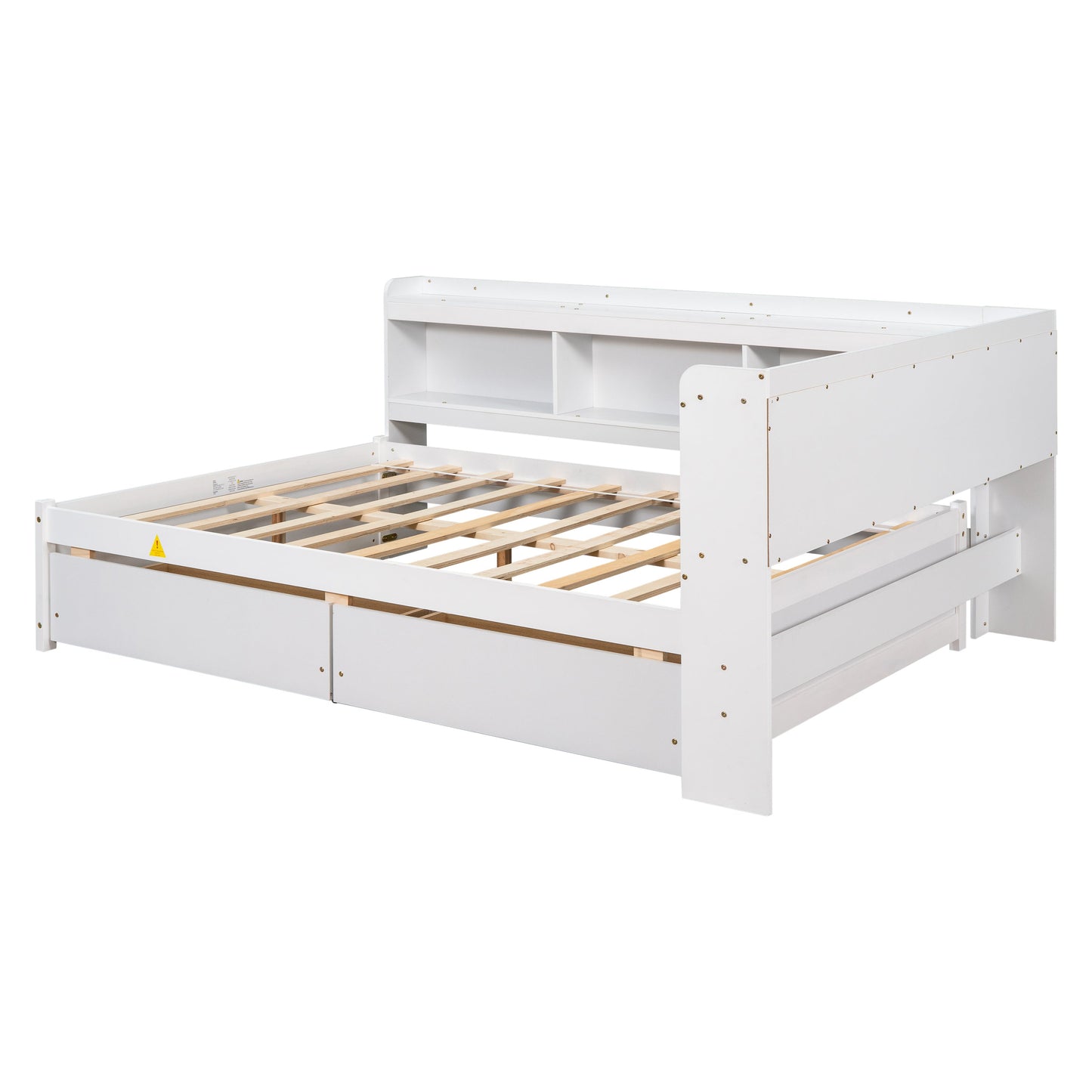 Full Bed with L-shaped Bookcases, Drawers ,White - Tampa Home & Garden Store