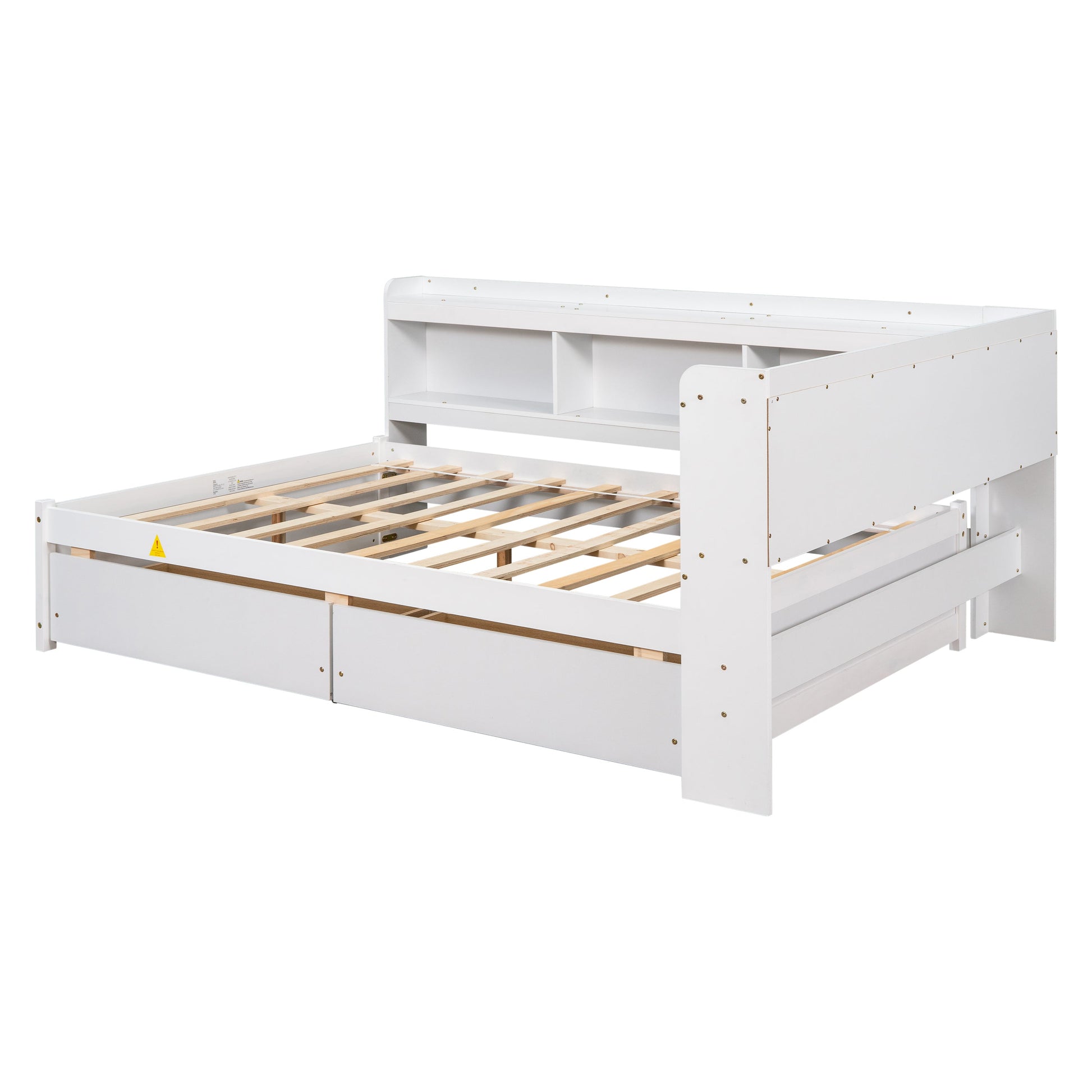 Full Bed with L-shaped Bookcases, Drawers ,White - Tampa Home & Garden Store