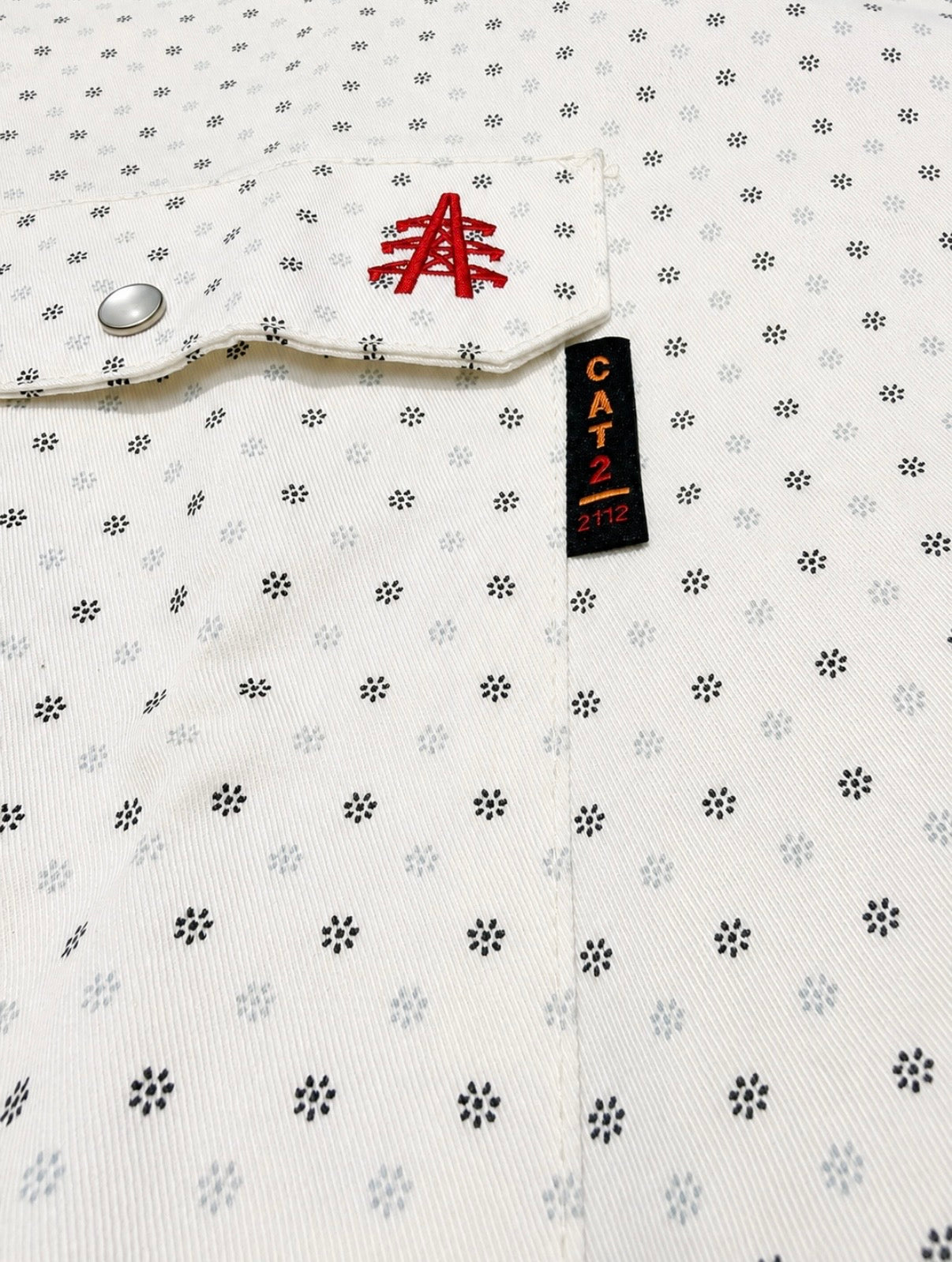 Static FR Pearl Snap Work Shirt Phantom White with subtle black floral print on Tampa Home & Garden Store