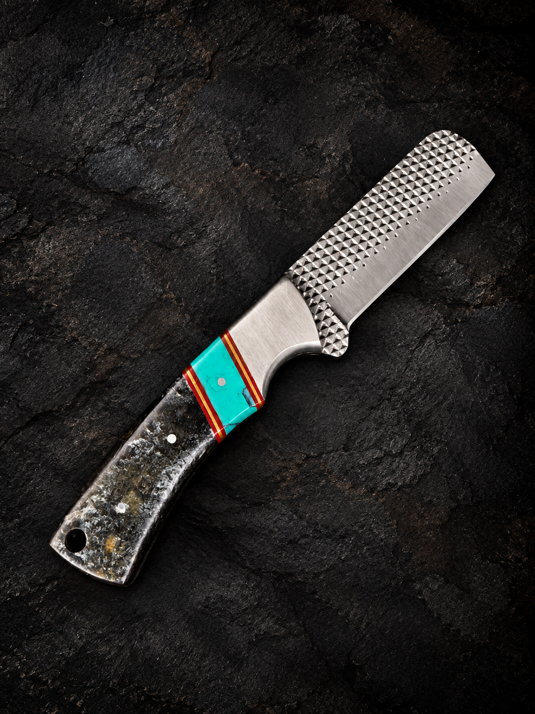 Titan Sierra Turquoise Ram Horn Skinner fixed blade knife with turquoise inlay on Tampa Home & Garden Store