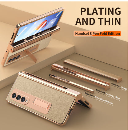 Samsung Fold3 phone case folding with pen slot pen pen pen plain leather protective case FOLD2 all inclusive anti fall suitable