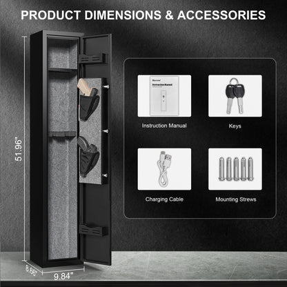 5 gun safes with 3 pistol pockets, quick access biometric adjustable heavy-duty gun rack mounted gun safes