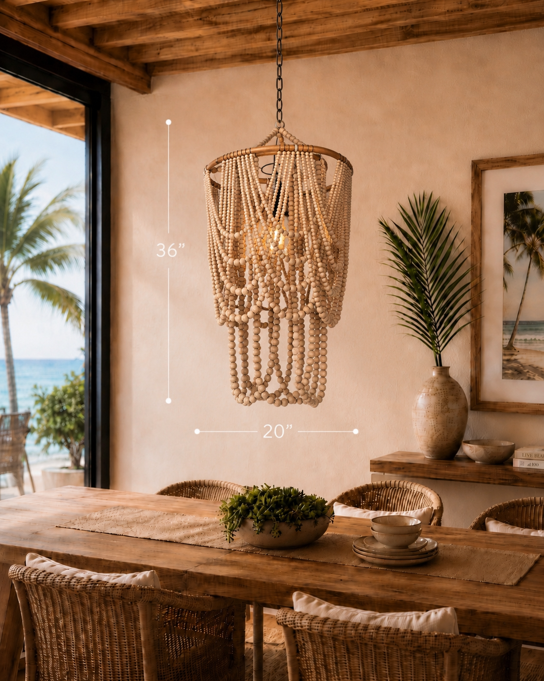 Sumbawa Bead Chandelier by The Broward Design Center wood beads 36 tall 20 wide on Tampa Home & Garden Store