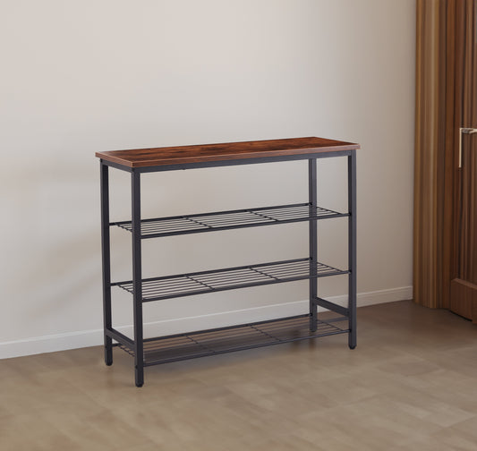 DN Étagère à chaussures métallique à 4 niveaux, étagère de rangement à chaussures multifonctionnelle moderne avec panneau supérieur en MDF, 1 pièce par carton