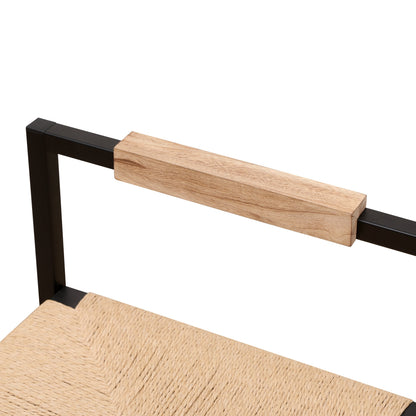 Set of 2 Bar Stools with Back Paper Rope Woven Counter Height Dining Chairs for Kitchen Home (Paper Rope with Back)