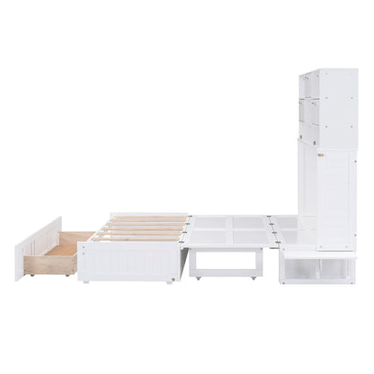 ueen Size Murphy Bed with Bookcase, Bedside Shelves and a Big Drawer, White - Tampa Home & Garden Store