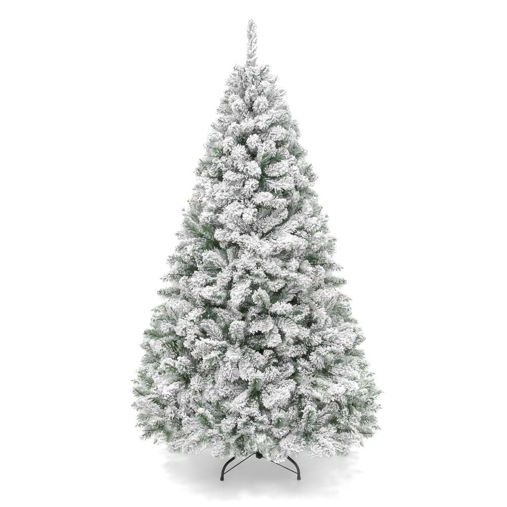 Árbol de Navidad Artificial de Pino Nevado de 1,8 m con Soporte Metálico y Fácil Montaje