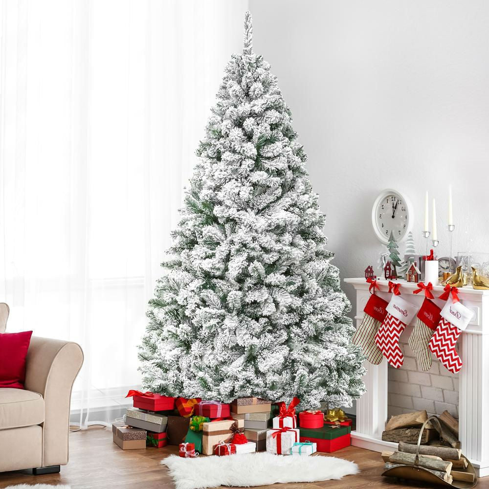 Árbol de Navidad Artificial de Pino Nevado de 1,8 m con Soporte Metálico y Fácil Montaje