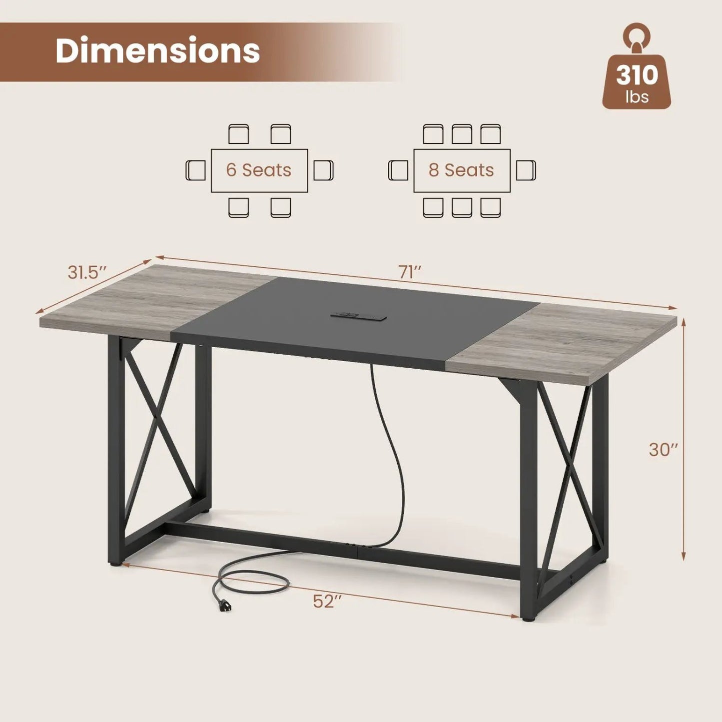 6ft Conference Table with Power Outlets Seats 6-8