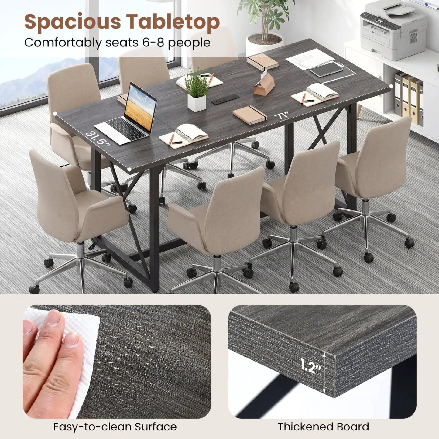 6ft Conference Table with Power Outlets Seats 6-8