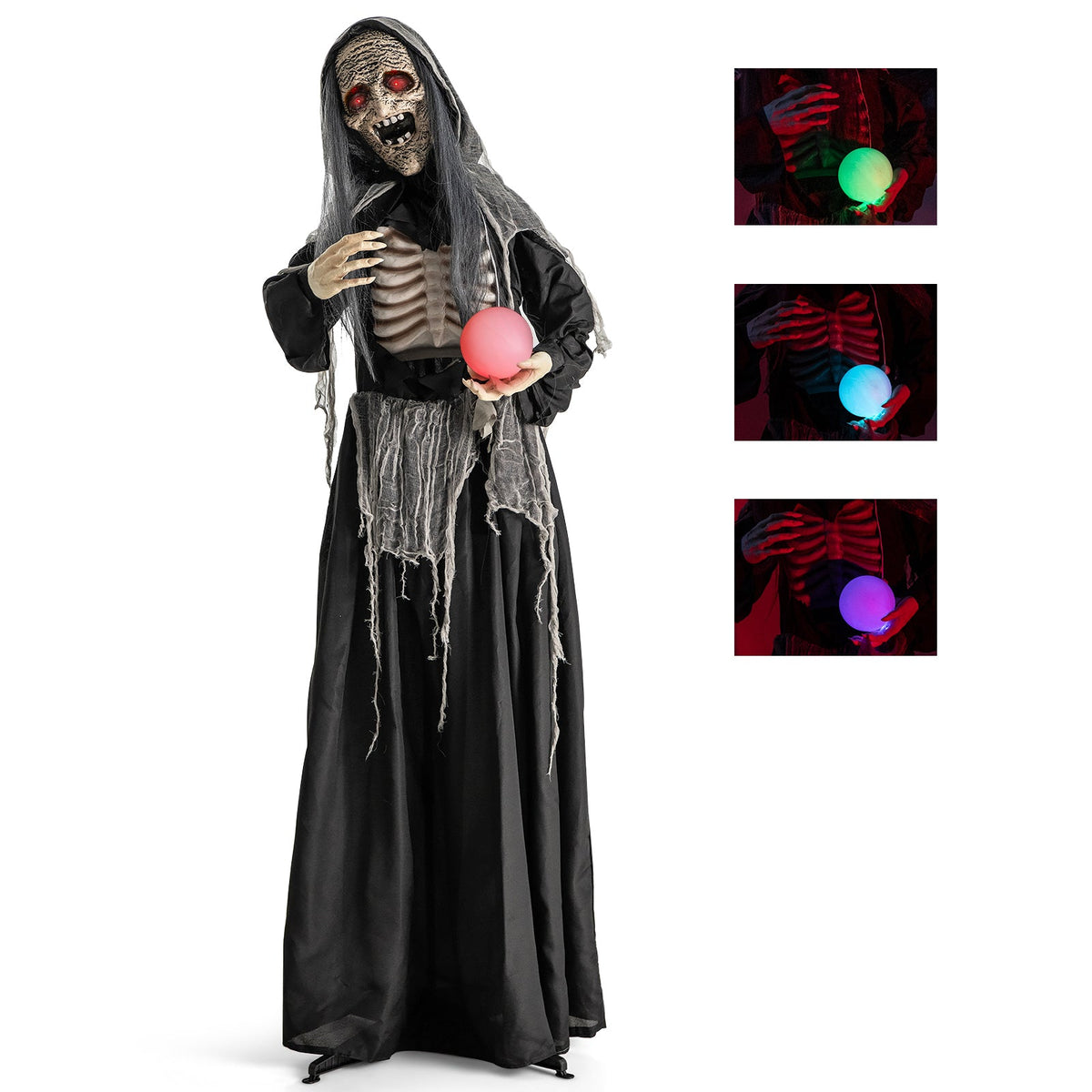 DirectDeals 6ft Halloween animatronic standing witch with light-up eyes and ball, black gown on Tampa Home & Garden Store