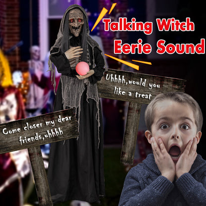 6ft DirectDeals Halloween standing witch with light-up eyes and pink magic ball on Tampa Home & Garden Store