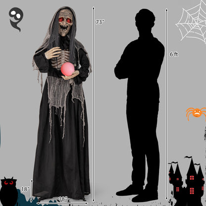 6ft Halloween Animatronic Standing Witch with light-up red eyes and pink ball DirectDeals on Tampa Home & Garden Store