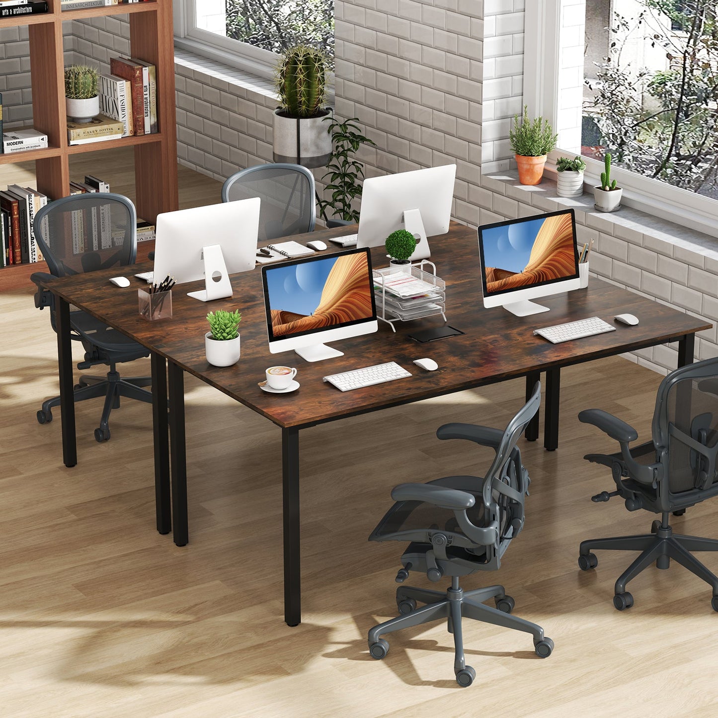 Mesa de centro de conferencias de 6 pies Mesa grande de reuniones rectangular con capacidad para 8-10 personas - Marrón rústico