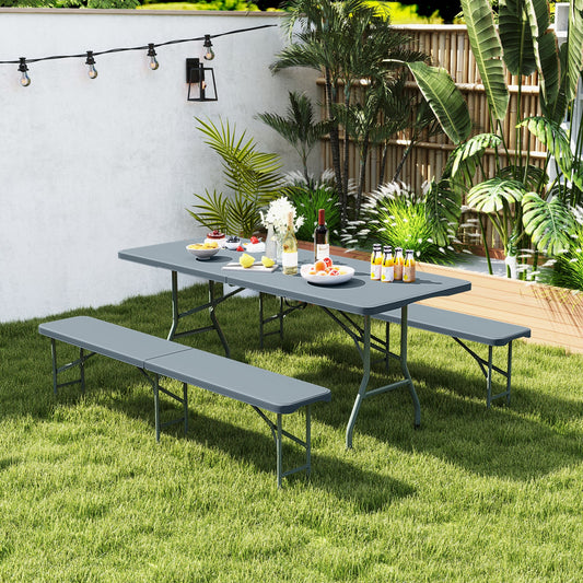 GemGear 6 ft plastic folding bench portable seat with handle and lock gray, two benches on Tampa Home & Garden Store