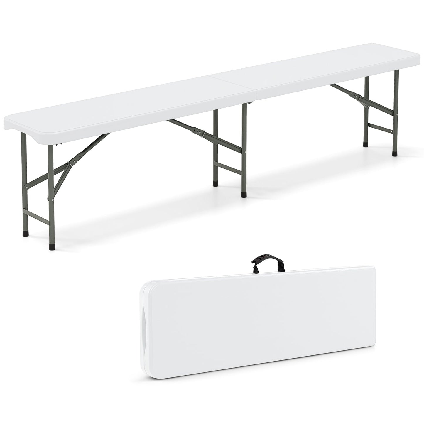 Banco plegable de plástico de 6 pies, asiento portátil con asa y cierre, color gris