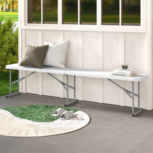 6 ft white plastic folding bench with carrying handle GemGear for camping and picnics on Tampa Home & Garden Store