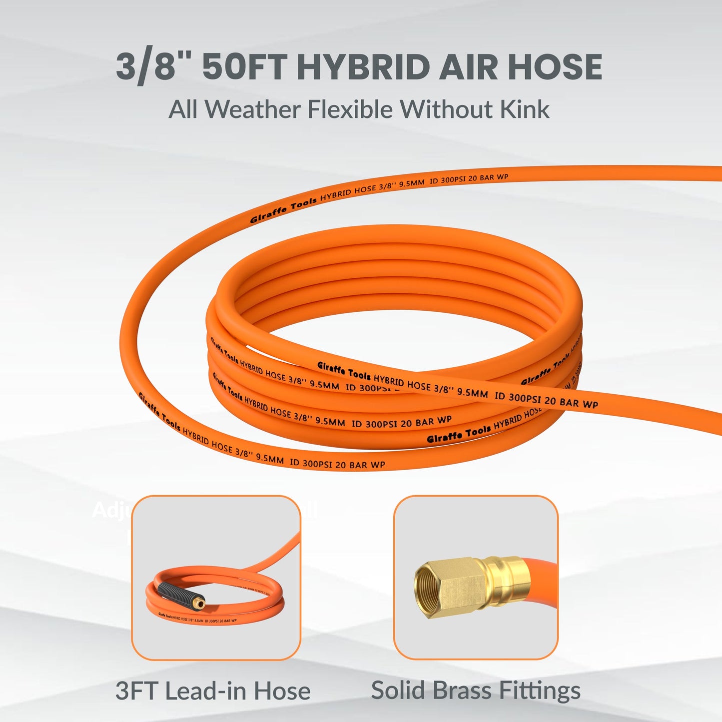 Enrouleur de tuyau d'air rétractable - Boîtier en PP - 3/8 po - 50 pi