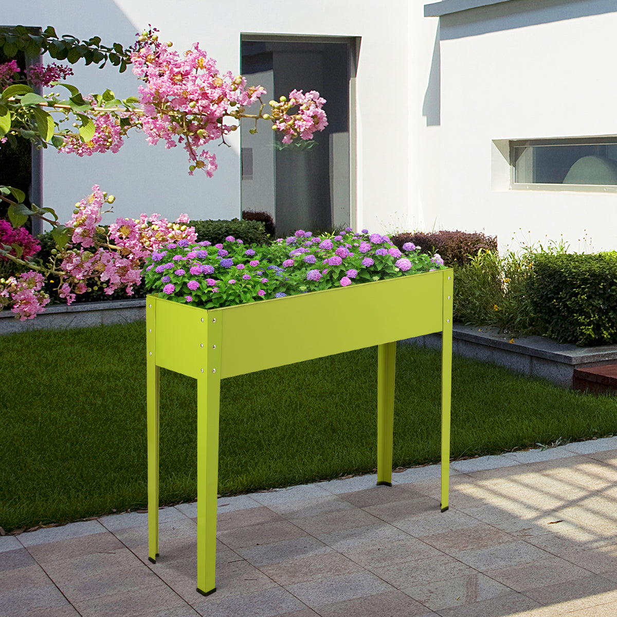 Huerto Urbano de Metal Elevado con Patas y Orificio de Drenaje - 40 x 11 x 31.5 pulgadas