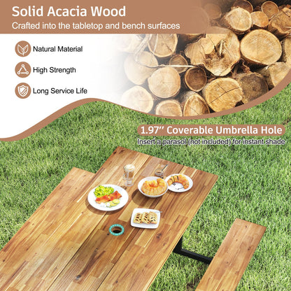 Mesa de pícnic de madera de acacia para 6 personas con 2 bancos incorporados