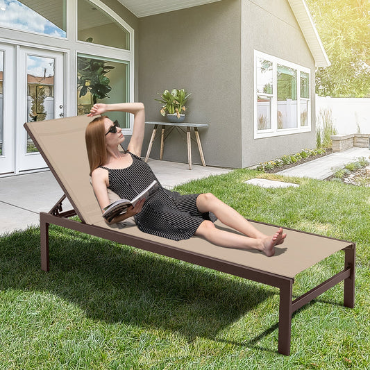 6-Position Chaise Lounge Chairs with Rustproof Aluminium Frame-Brown - Tampa Home & Garden Store