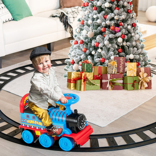 6V Electric Kids Ride On Car Toy Train with 16 Pieces Tracks-Navy - Tampa Home & Garden Store