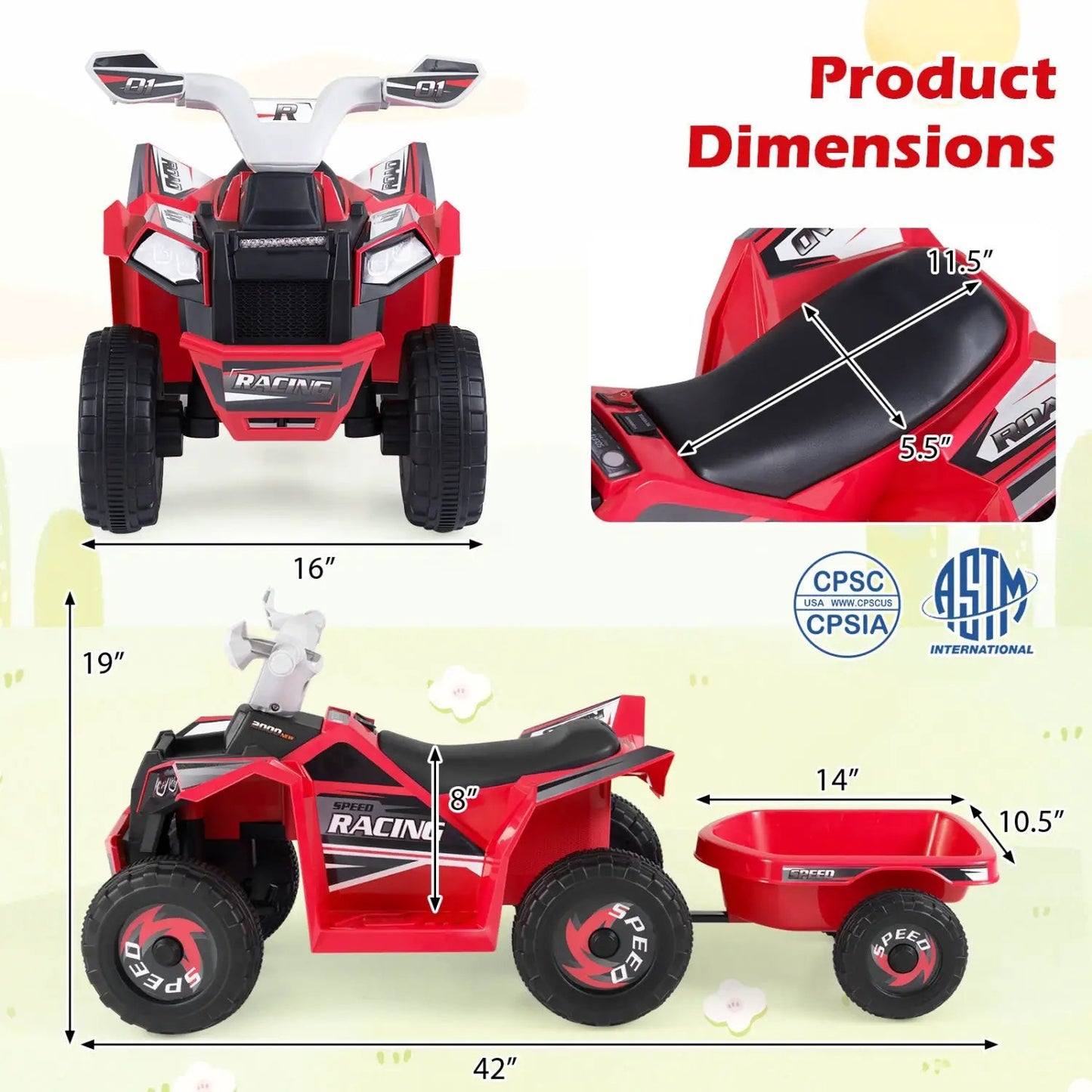Kids Electric ATV Quad with Detachable Trailer 6V