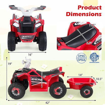 Kids Electric ATV Quad with Detachable Trailer 6V