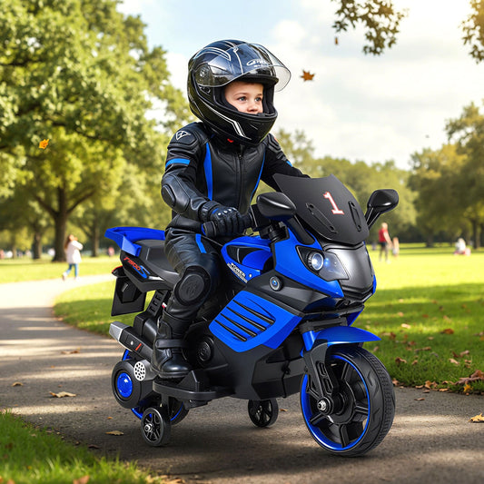 6V Kids Motorcycle with Headlights Music and Detachable Training Wheels - Tampa Home & Garden Store