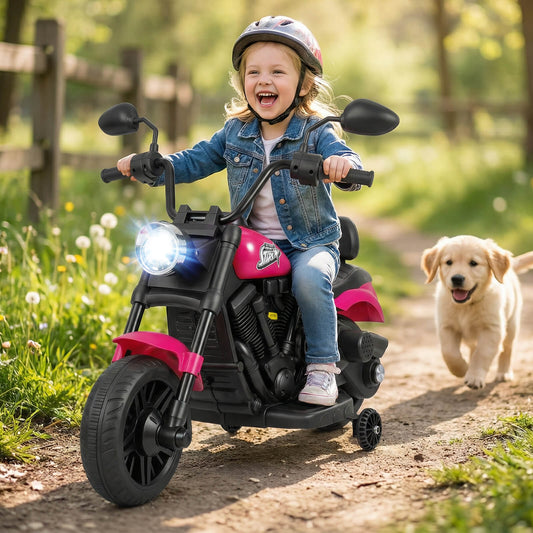 6V Kids Motorcycle with Headlight and Music and Training Wheels - Tampa Home & Garden Store