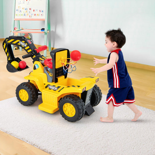 6V Kids Ride On Excavator Fun Digger with Folding Basketball Hoop - Tampa Home & Garden Store