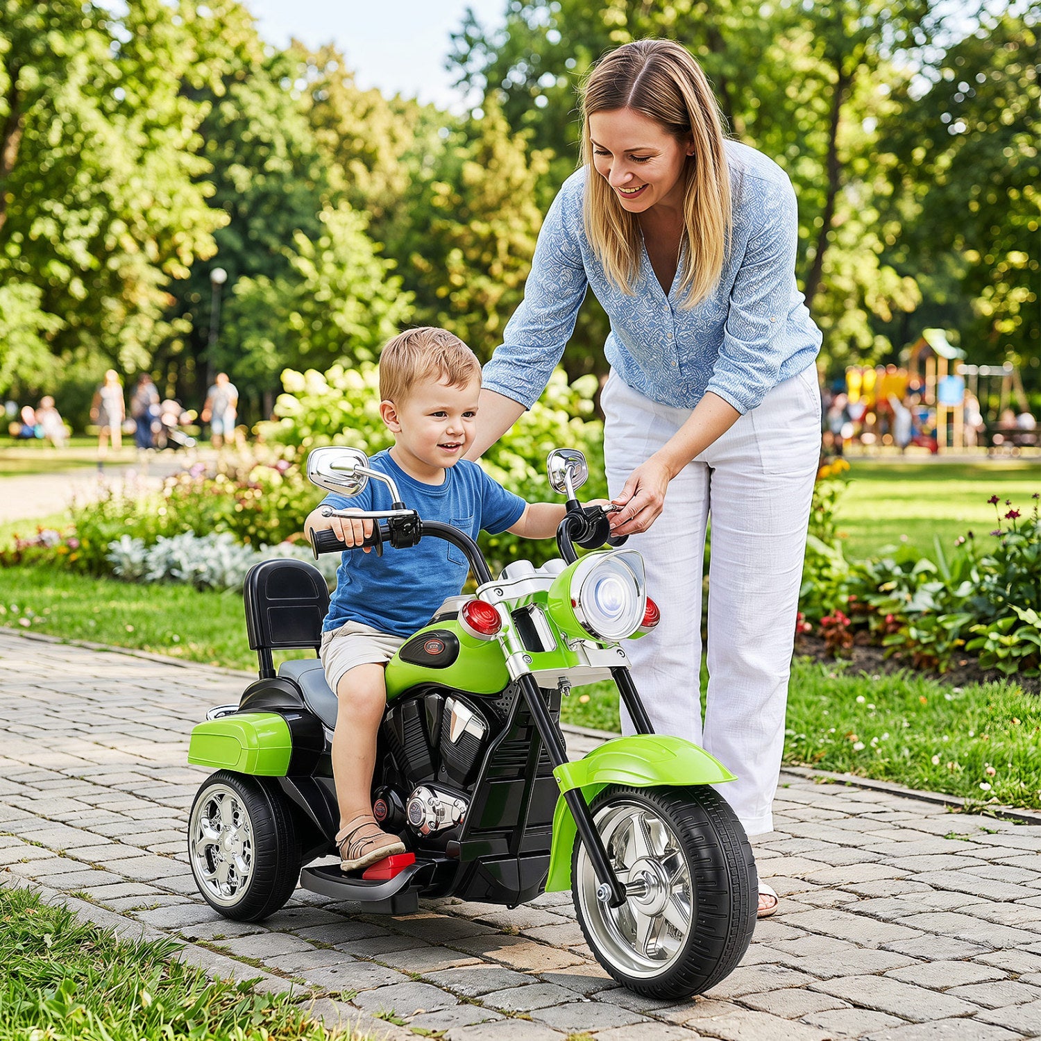 DirectDeals 3-Wheel Electric Motorcycle Ride-On Toy, green/black, for toddlers 3+ on Tampa Home & Garden Store