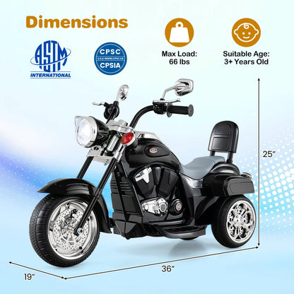 3-Wheel Electric Motorcycle Ride-On Toy by DirectDeals, black with chrome accents on Tampa Home & Garden Store