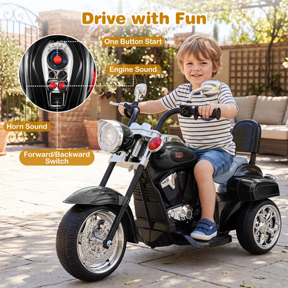 3-Wheel Electric Ride-On Toy motorcycle, DirectDeals, black with chrome, for toddlers on Tampa Home & Garden Store