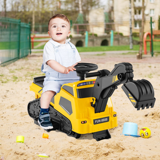6V Ride on Tractor 3-in-1 Electric Excavator with Adjustable Arms and Music-Yellow - Tampa Home & Garden Store