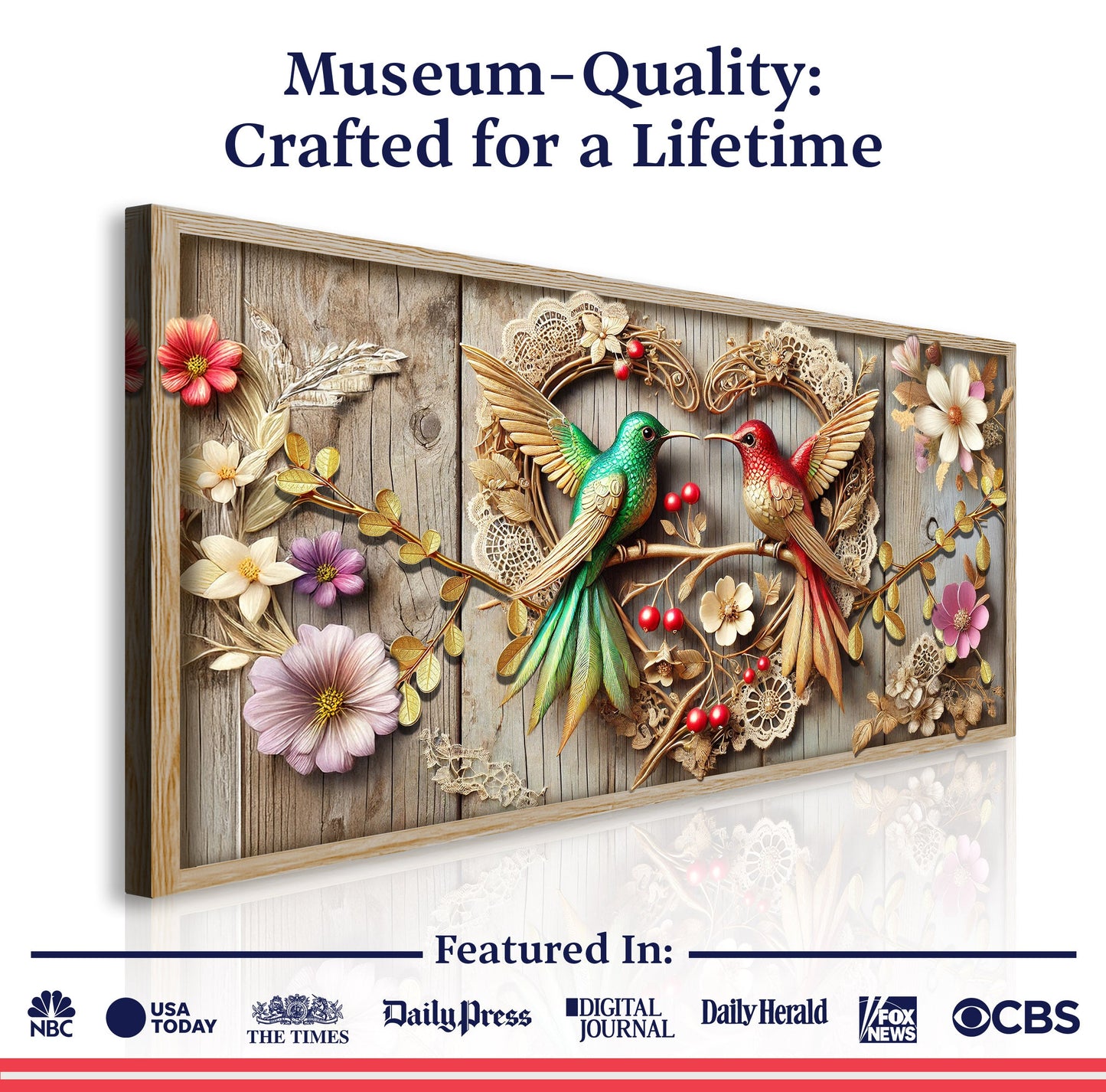 3D Hummingbirds Wall Art VII canvas by Tailored Canvases with a wood frame and hummingbirds on Tampa Home & Garden Store