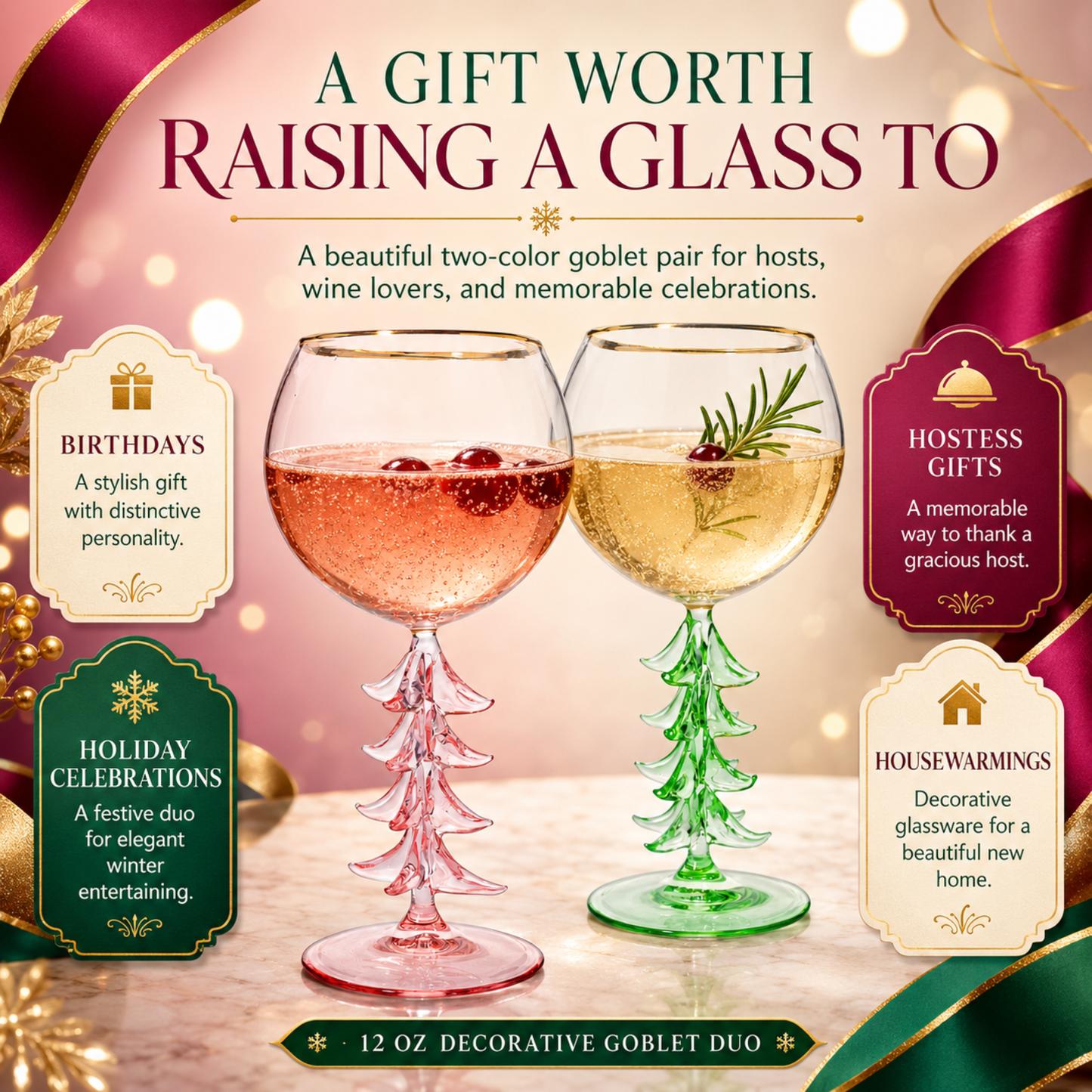 Natale Clear Stemmed Wine Glasses Set of 2