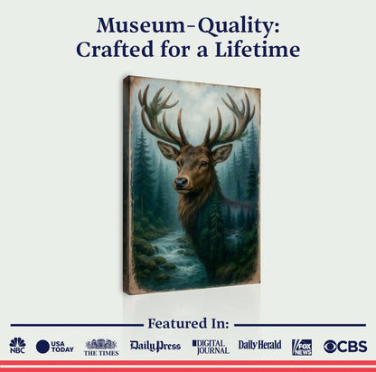 Misty Stag Double Exposure Wall Art Canvas Print