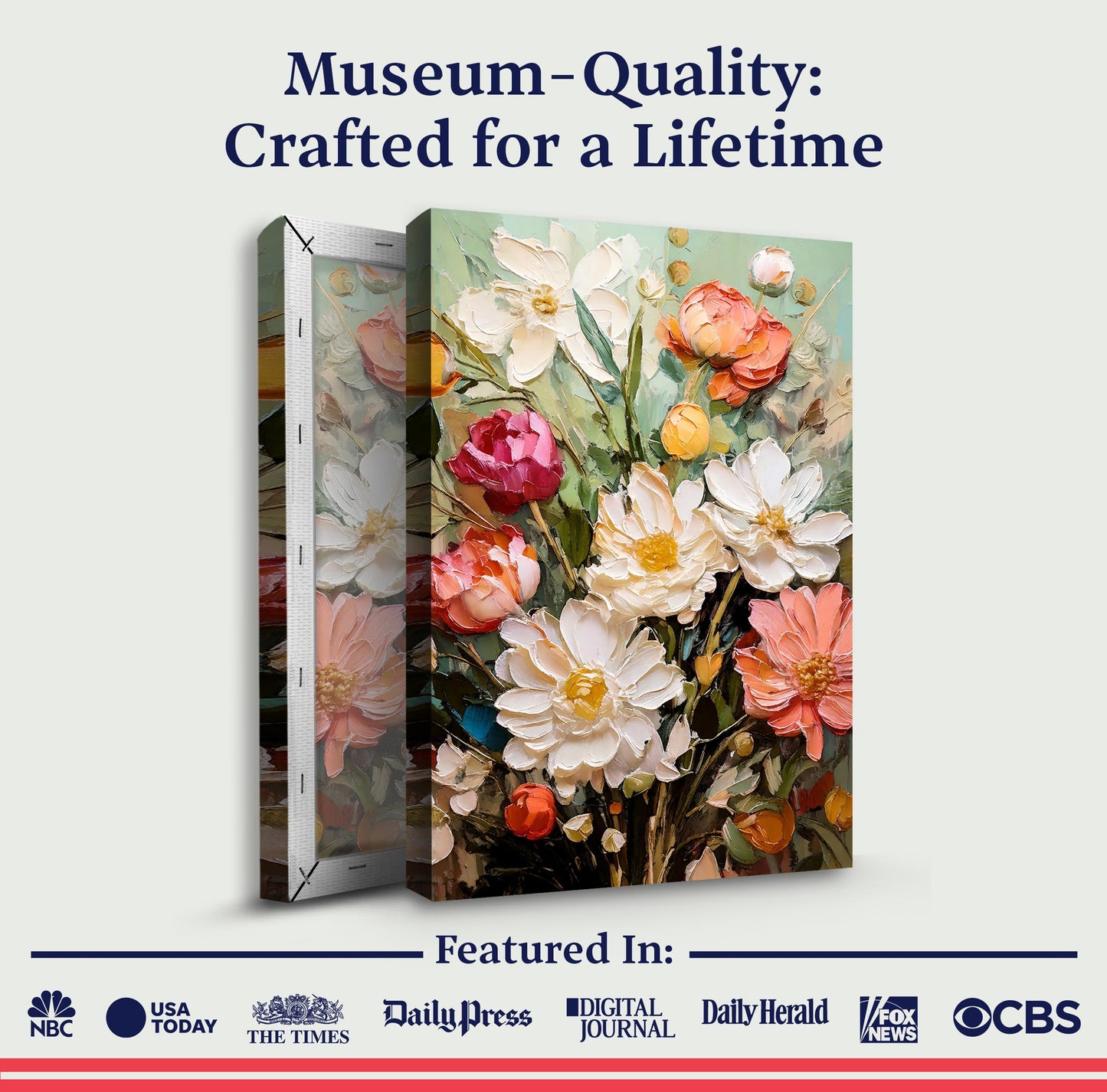 Serene Blossoms Wall Art by Tailored Canvases, vibrant floral bouquet on textured canvas on Tampa Home & Garden Store