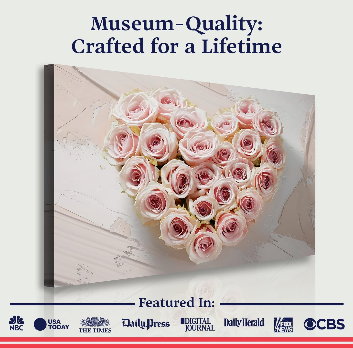 Canvas Floral Heart Wall Art IV bouquet of pale pink roses on backdrop Tailored Canvases on Tampa Home & Garden Store