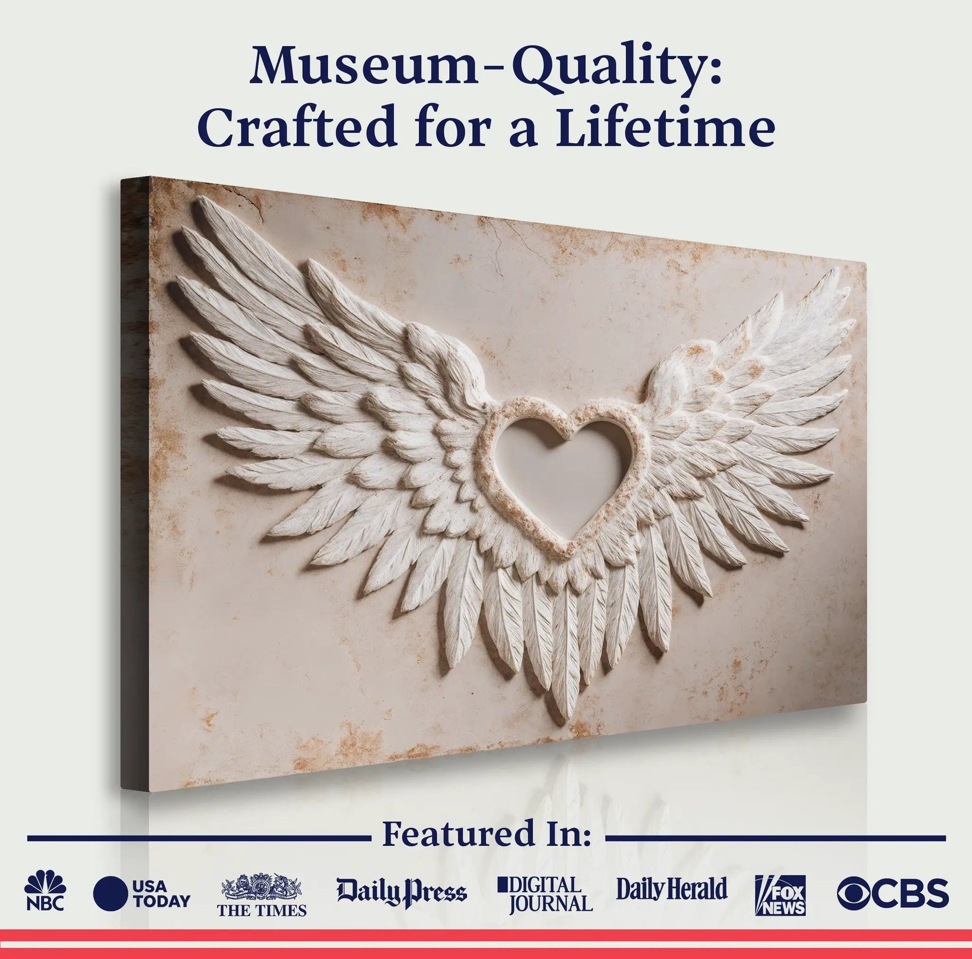 Wings of Love II Crafting Canvas by Tailored Canvases; white wings on textured beige background on Tampa Home & Garden Store
