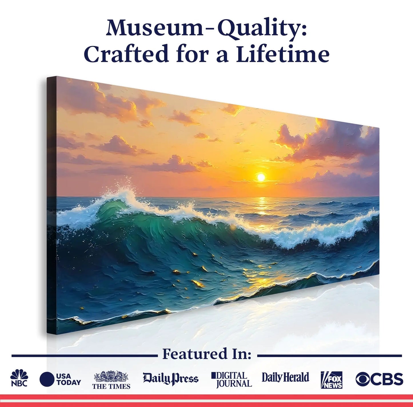 Waterscape Abstract Wall Art XII canvas by Tailored Canvases, sunset ocean waves, gallery edges on Tampa Home & Garden Store