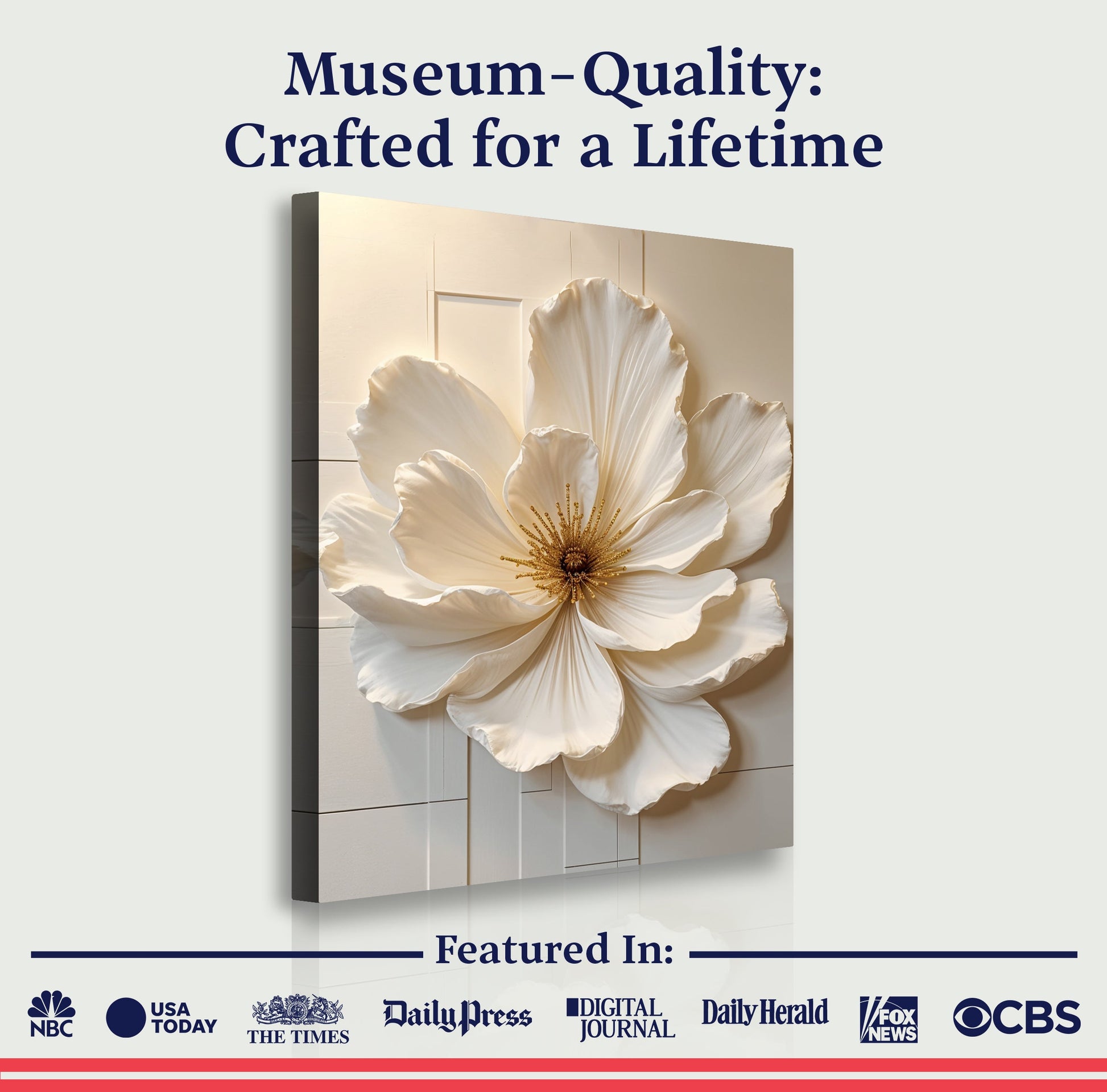 Modern Bloom Essence Wall Art canvas by Tailored Canvases, white flower on soft backdrop on Tampa Home & Garden Store
